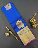 Sapphire Blue Saree with Annam Motifs and Decorated Pallu