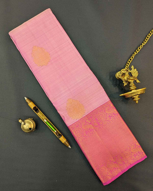 Pastel Pink Floral Zari Buttas Traditional Saree with Annam Border