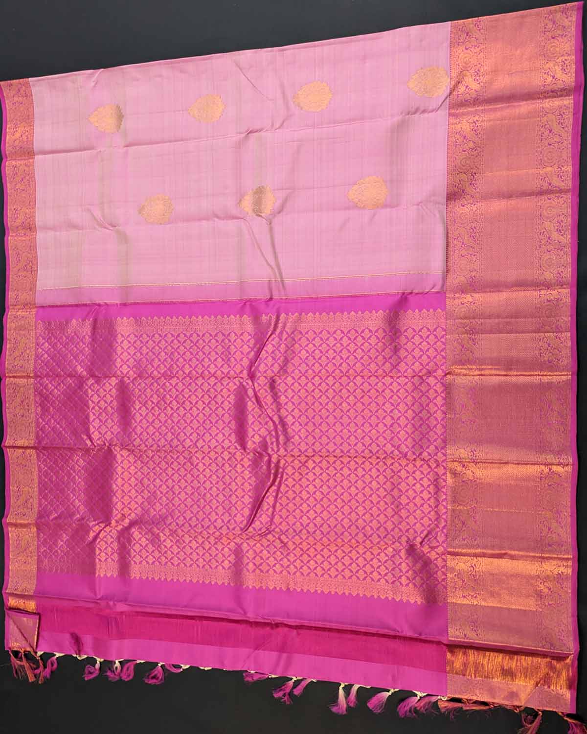 Pastel Pink Floral Zari Buttas Traditional Saree with Annam Border