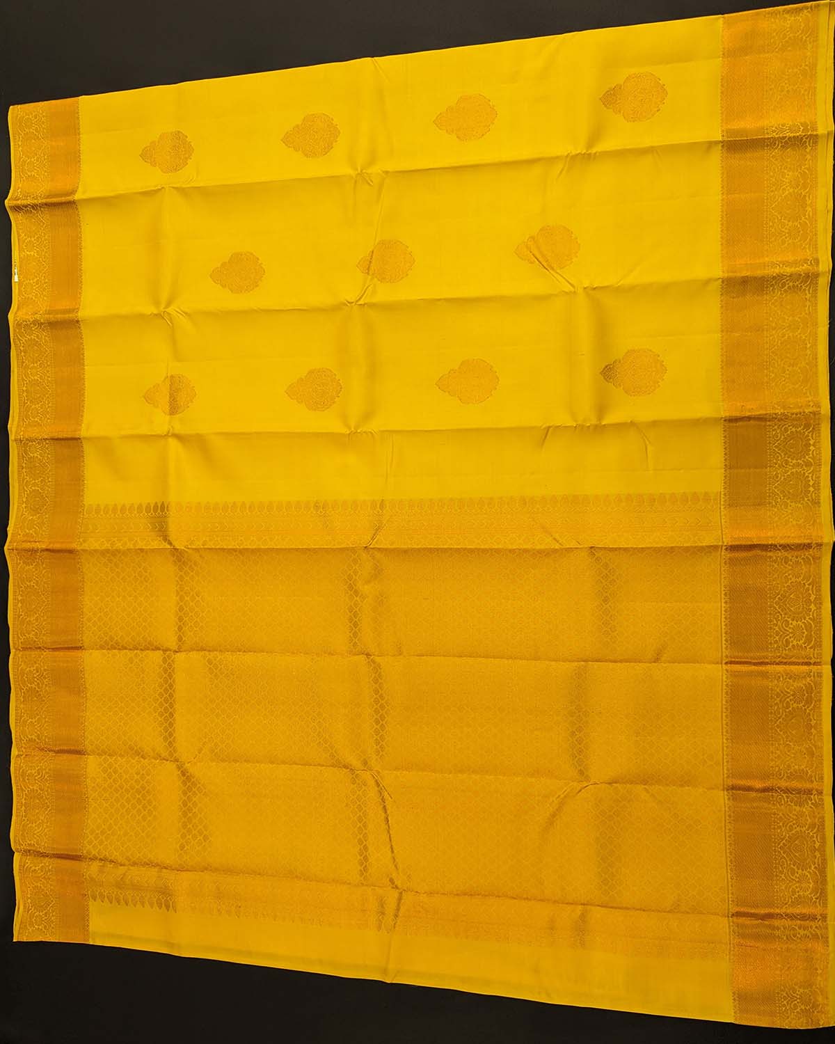 Mango Yellow Floral Zari Buttas with Detailed Embellished Pallu