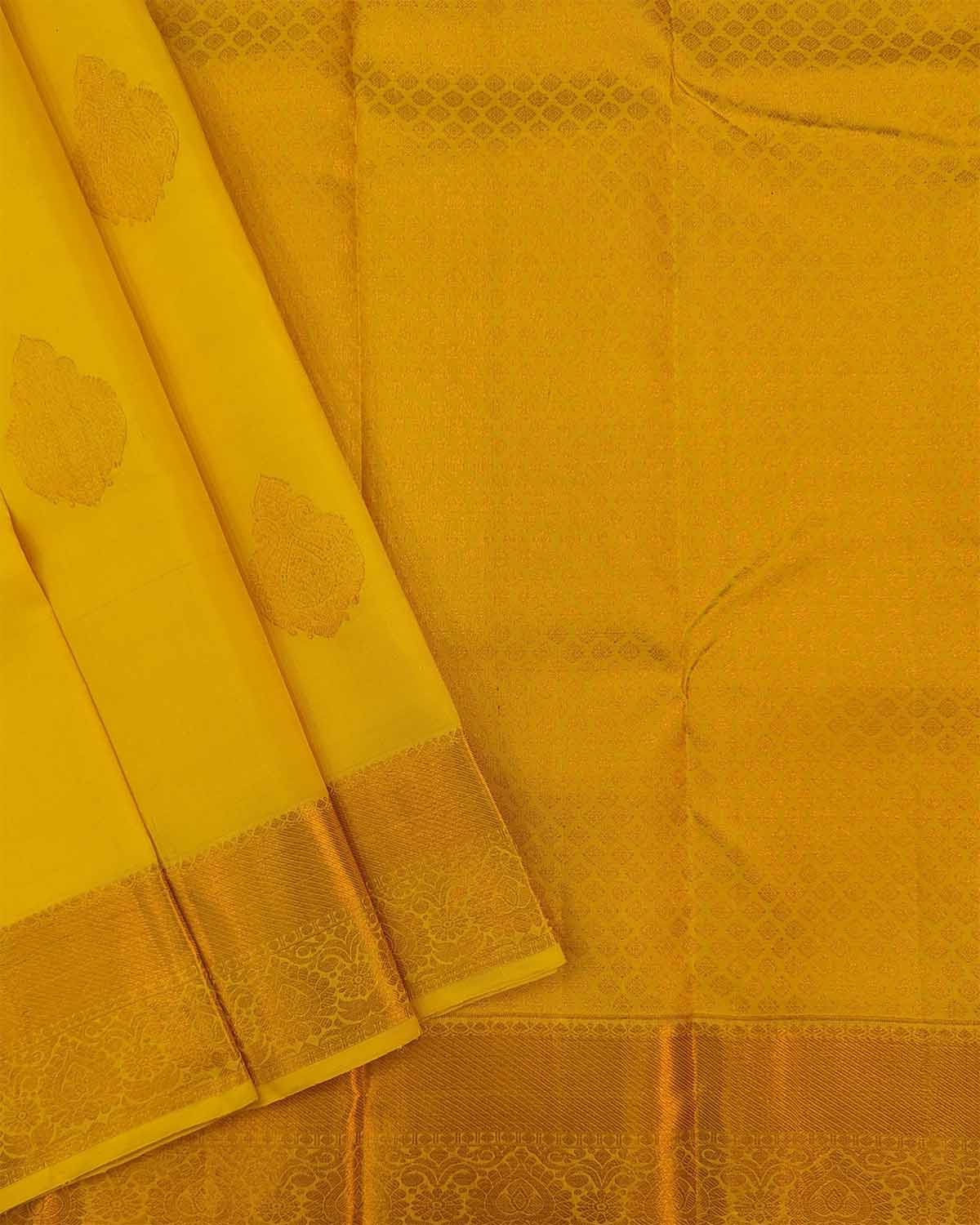 Mango Yellow Floral Zari Buttas with Detailed Embellished Pallu