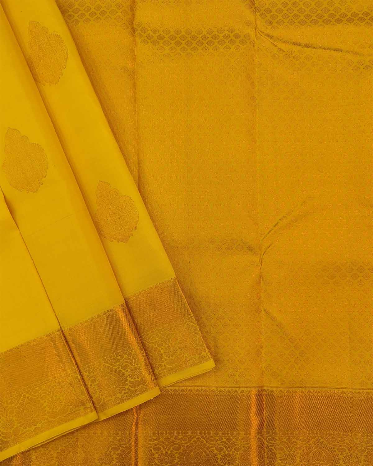 Mango Yellow Floral Zari Buttas with Detailed Embellished Pallu