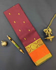 Dark red and orange silk saree with Annam Border, featuring gold