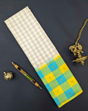 Checked Ethnic Saree with Vivid Yellow and Blue Checked Border