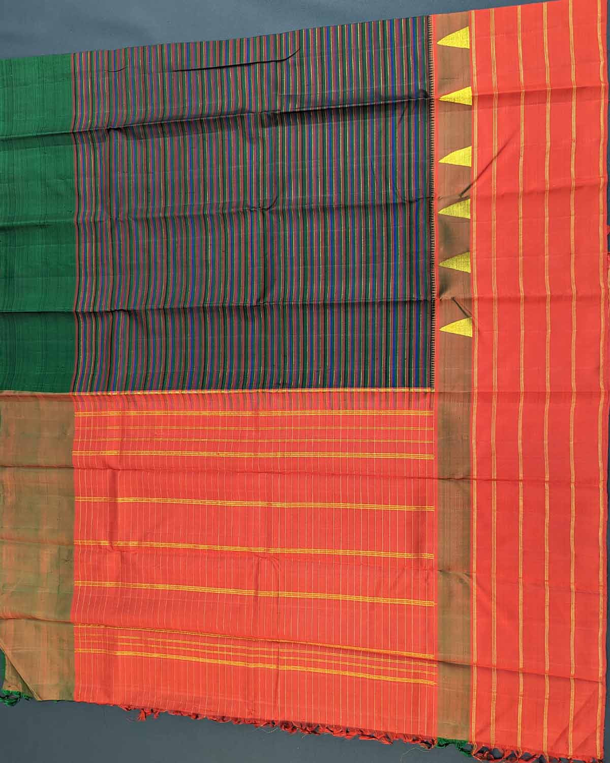 Multicolor Traditional Saree with Lined Patterns and Simple Pallu
