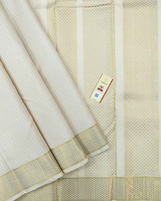 White Saree with Self-Border and Intricate Pallu