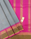 Luxurious Royal Grey Kancheepuram Silk Saree featuring a delicate gold border