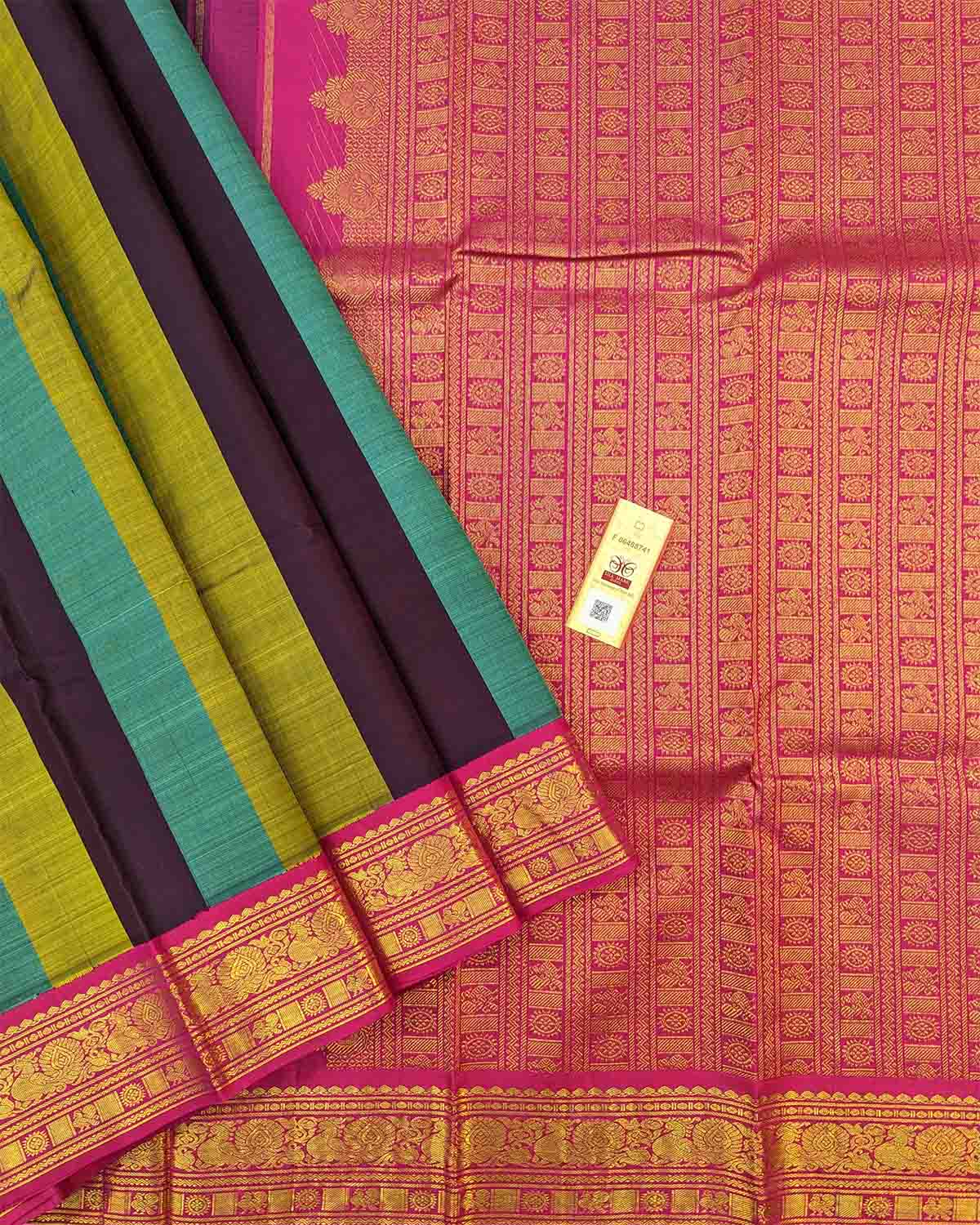 Multicolor Ethnic Striped Saree with Annapakshi-Chakra Pallu