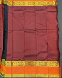 Dark red and orange silk saree with Annam Border, featuring gold