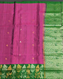 Purple Kanchipuram Soft Silk Saree with Green Border and Leafy Design