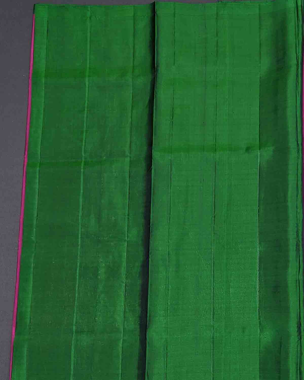 Purple Kanchipuram Soft Silk Saree with Green Border and Leafy Design