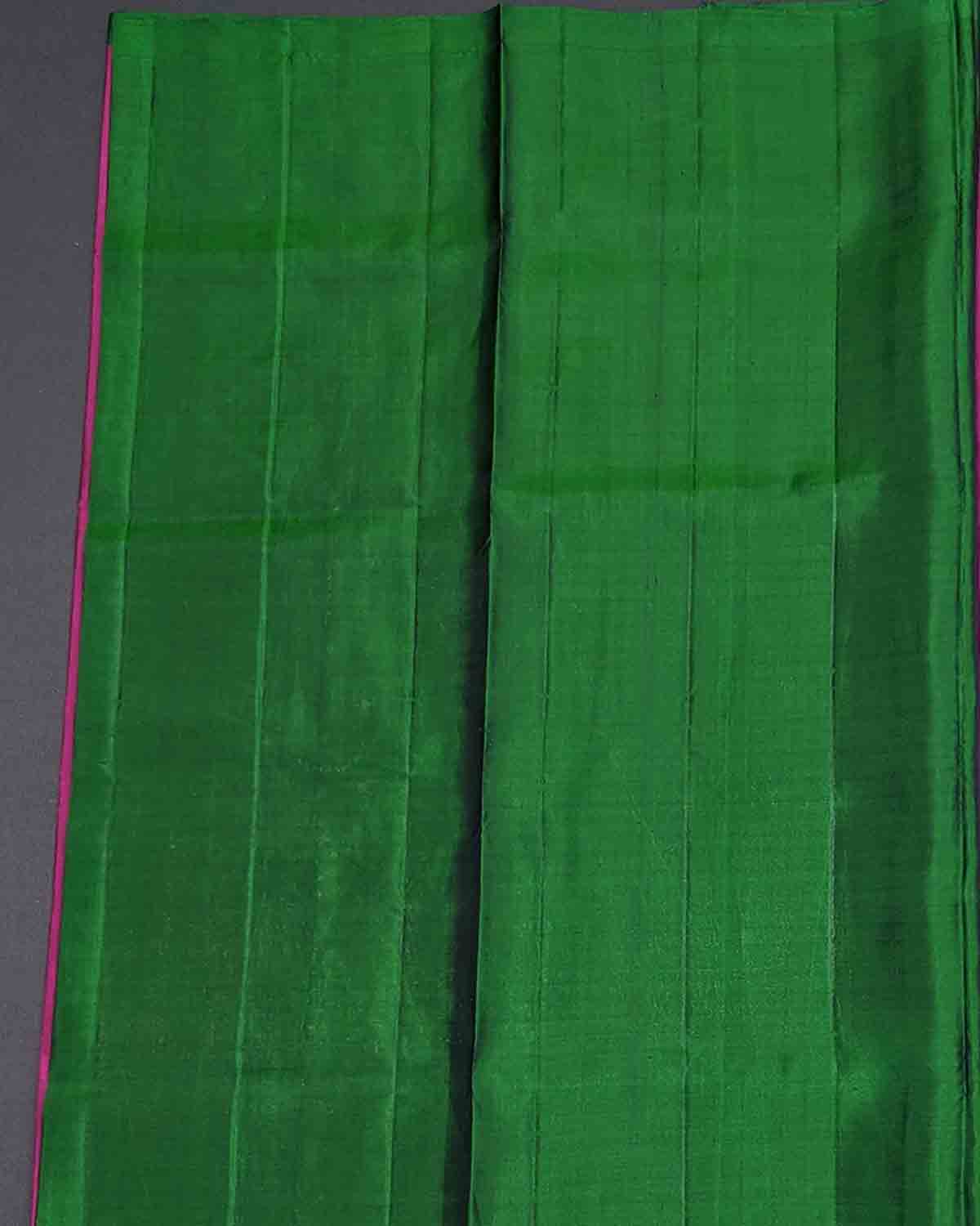 Purple Kanchipuram Soft Silk Saree with Green Border and Leafy Design