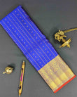 Bold Blue Kamalam Zari Buttas and Contrast Decorated Pallu