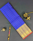 Bold Blue Kamalam Zari Buttas and Contrast Decorated Pallu