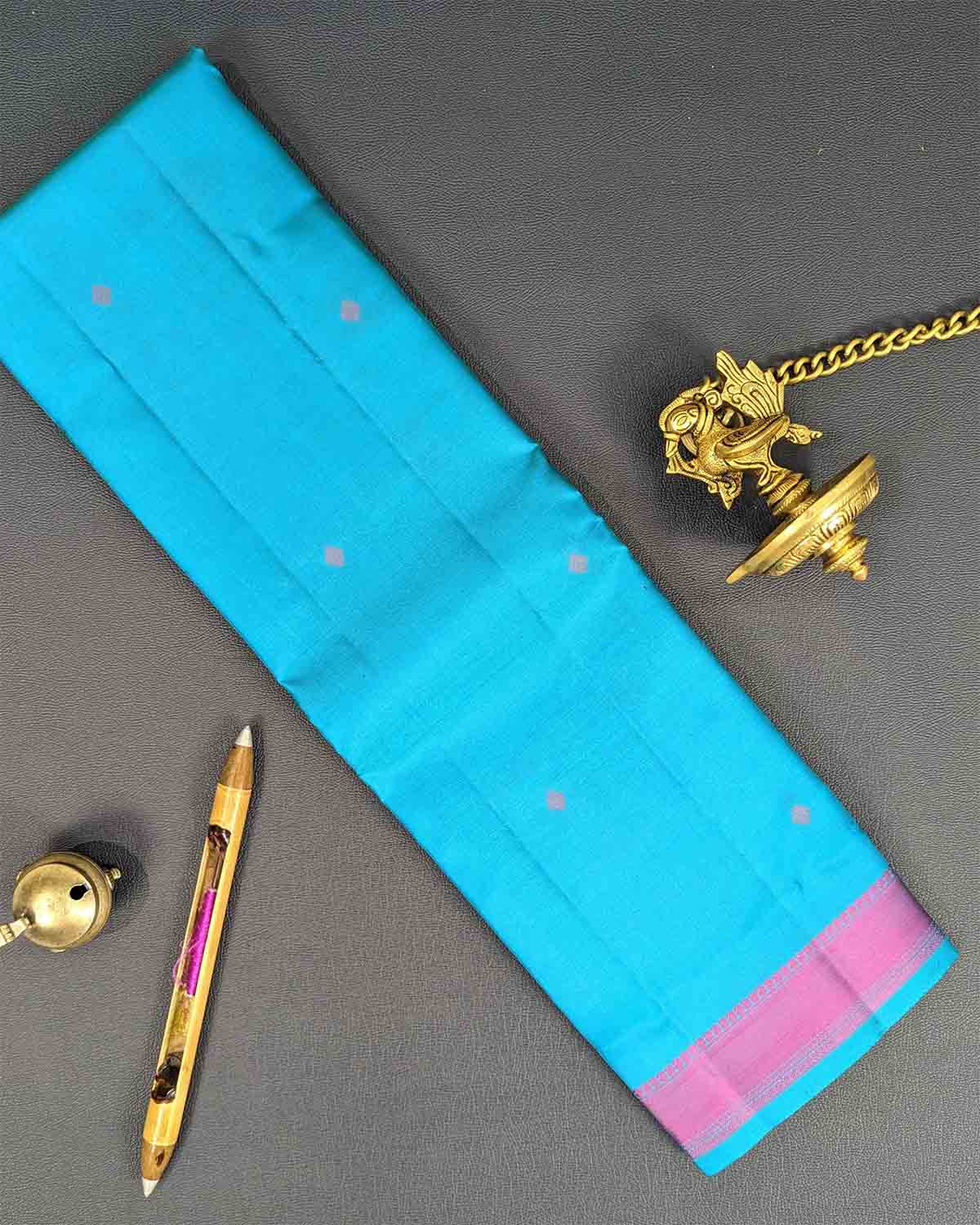 Blue Kamalam Zari Buttas Saree with Diamond Pattern Pallu