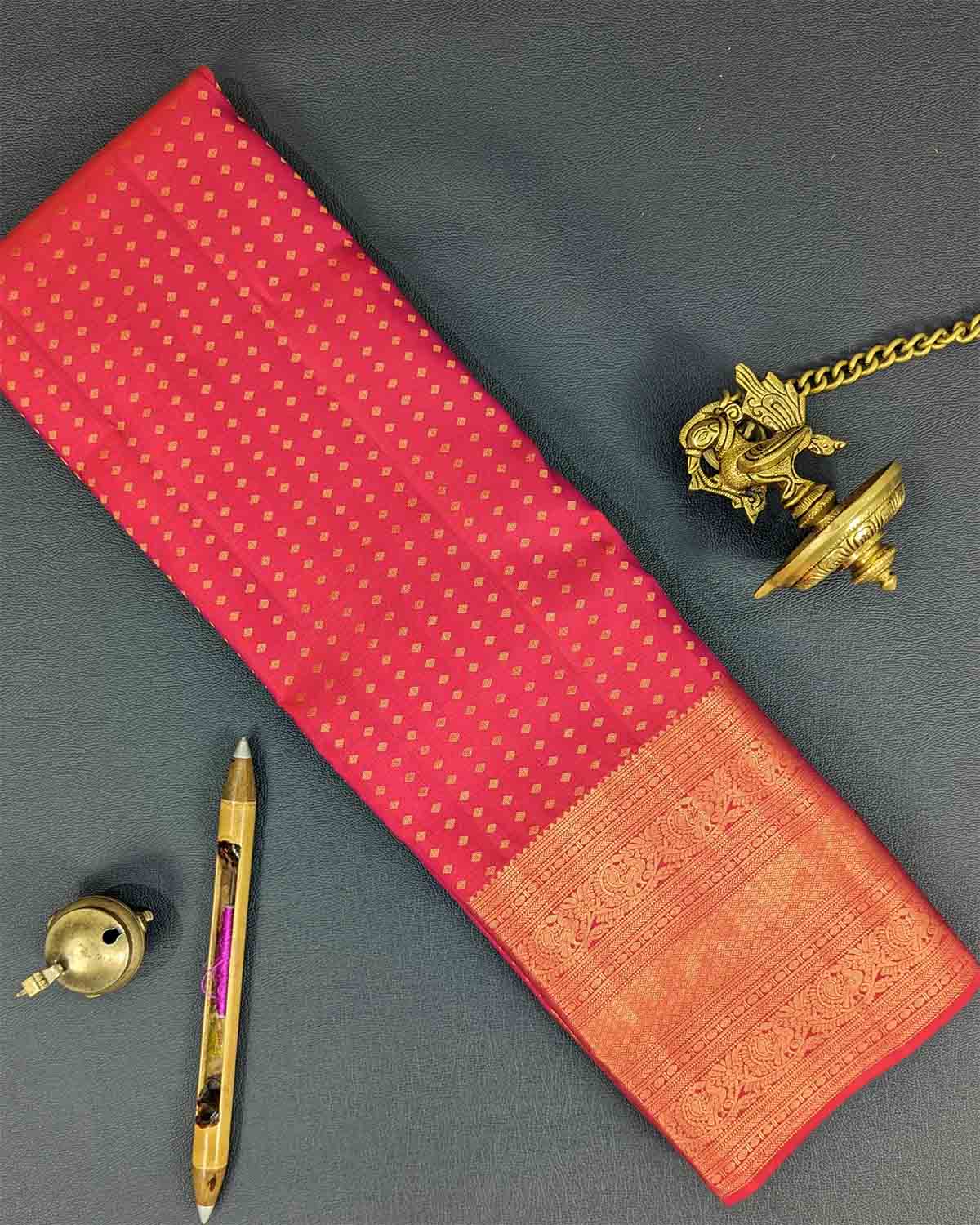 Self-border Saree with Diamond Zari Buttas and Annam Border