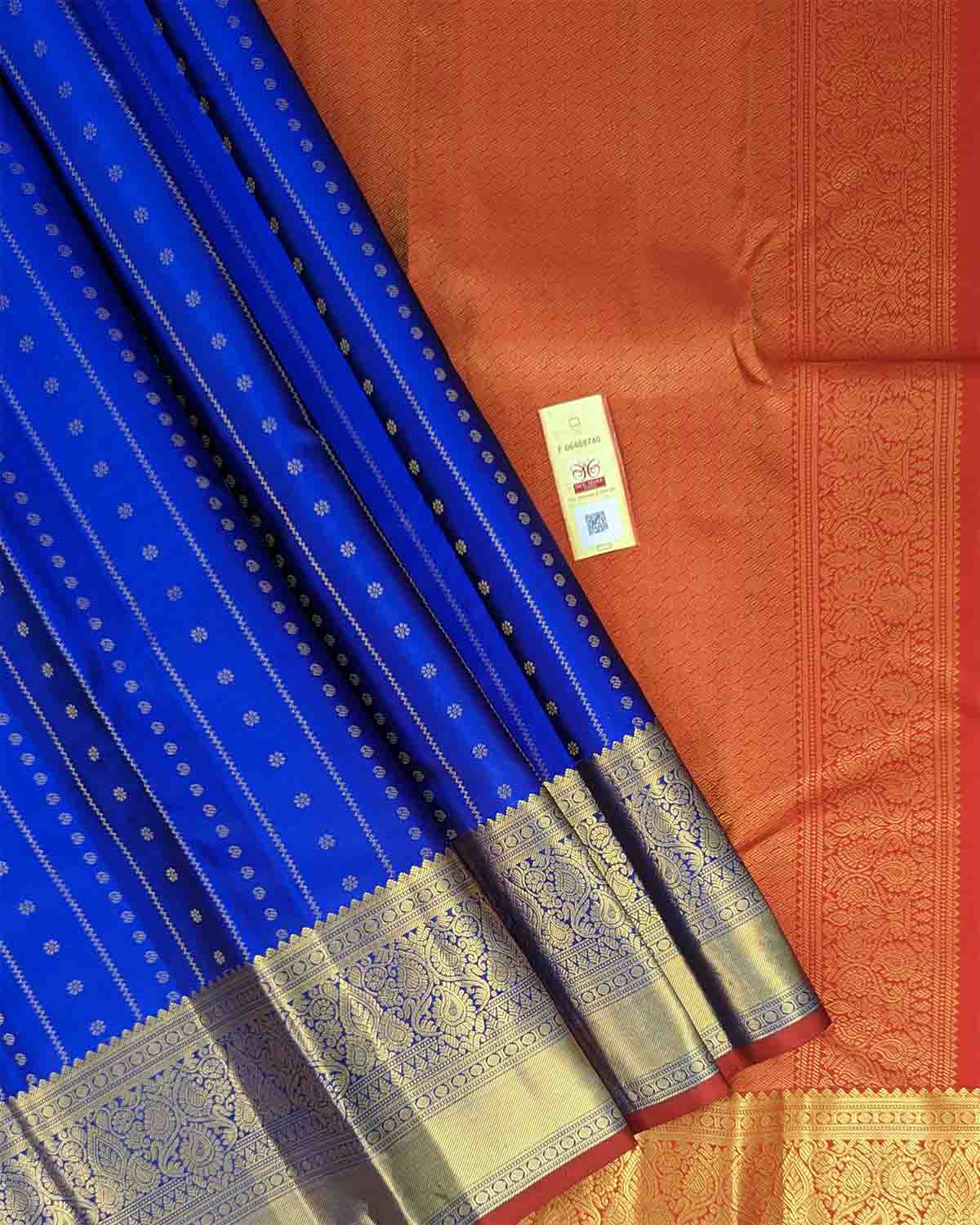 Bold Blue Kamalam Zari Buttas and Contrast Decorated Pallu