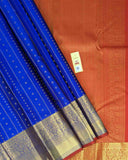 Bold Blue Kamalam Zari Buttas and Contrast Decorated Pallu