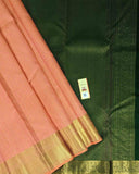 Pastel Peach Traditional Saree with Dark Green Decorated Pallu