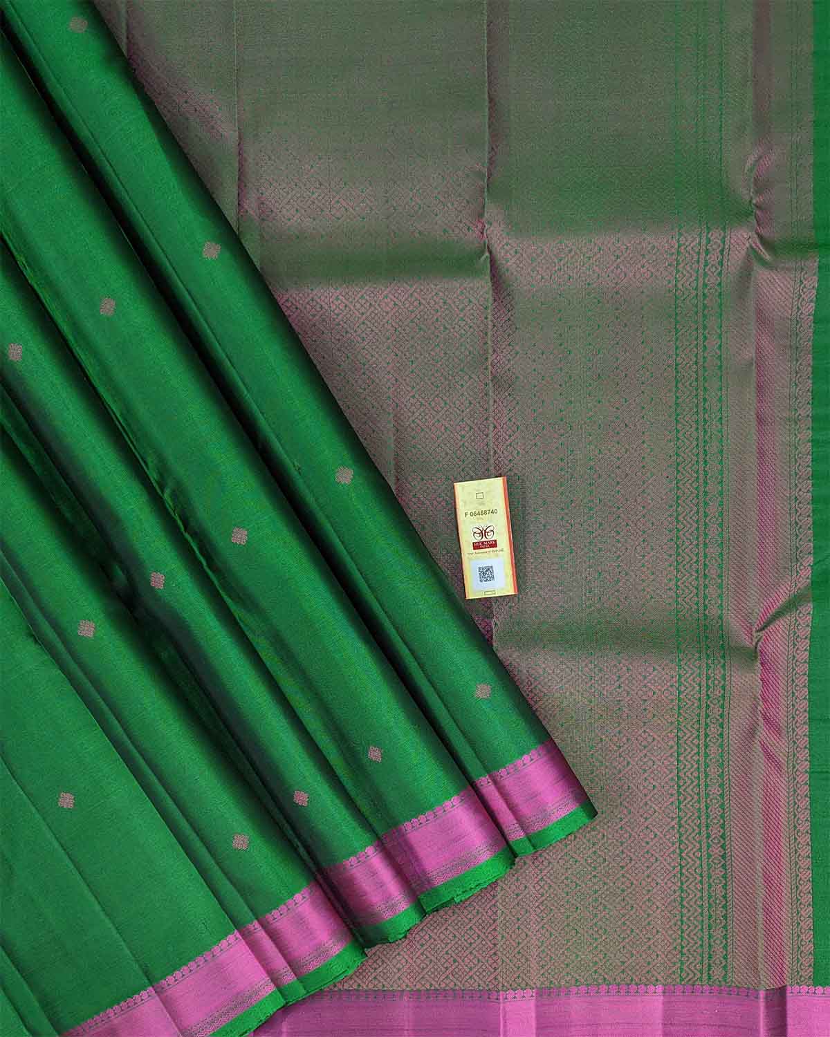 Bottle Green Kamalam Zari Buttas Silk Saree with Diamond Pallu