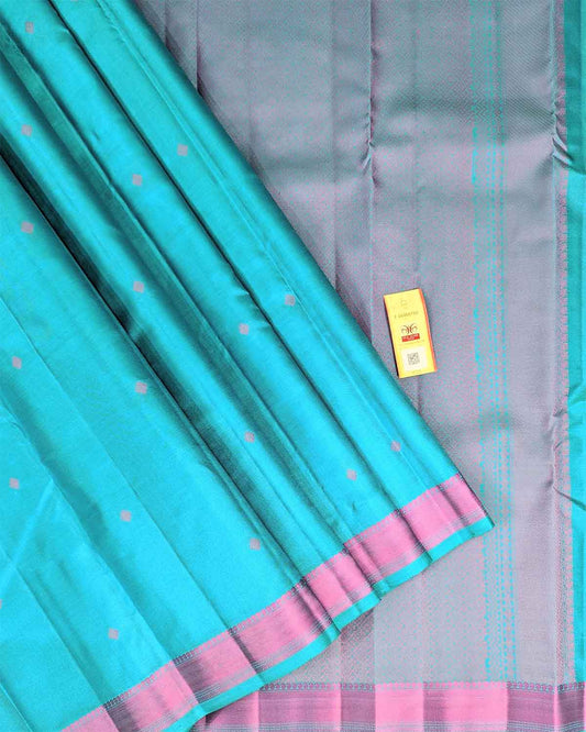 Blue Kamalam Zari Buttas Saree with Diamond Pattern Pallu