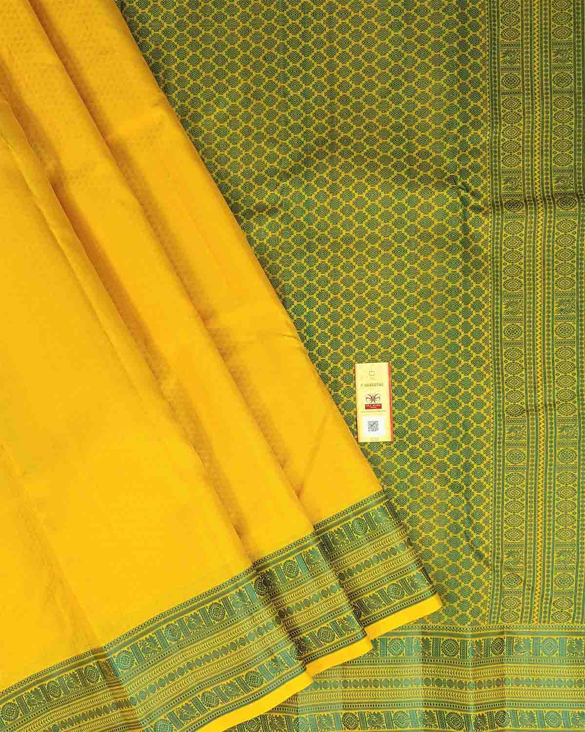 Mango Yellow Annam-Chakra Self-border Saree with Intricate Pallu