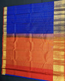 Bold Blue Kamalam Zari Buttas and Contrast Decorated Pallu