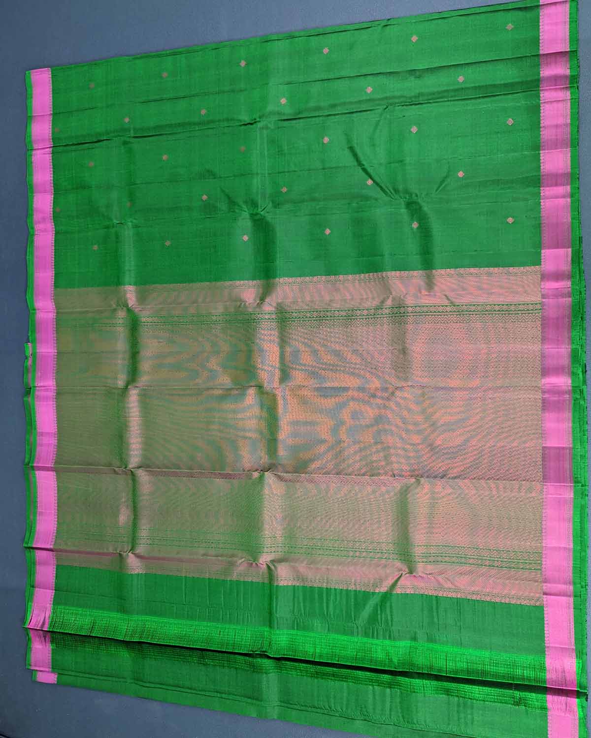 Bottle Green Kamalam Zari Buttas Silk Saree with Diamond Pallu