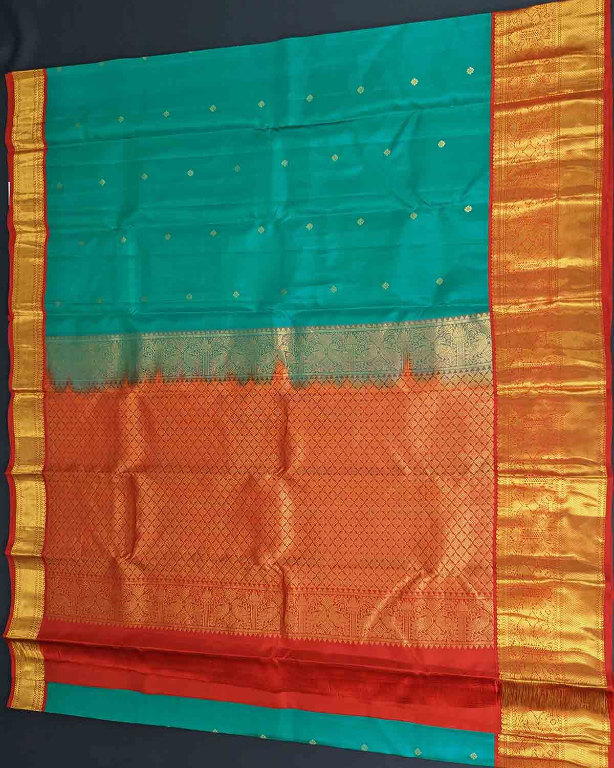 Vivid Kamalam Zari Buttas Traditional Saree with Annam Border