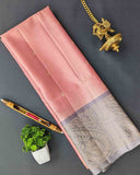 Pastel Pink Kanchipuram Soft Silk Sarees With Annapakshi Buttas And Paisley Pallu