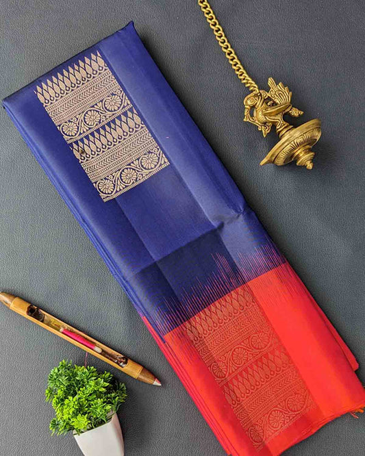 Trendy Kanchipuram Soft Silk Saree with Square Pattern and Intricate Pallu