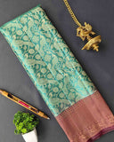 Trendy Green Annapakshi Motifs Kanchipuram Soft Silk Sarees with Contrast Border