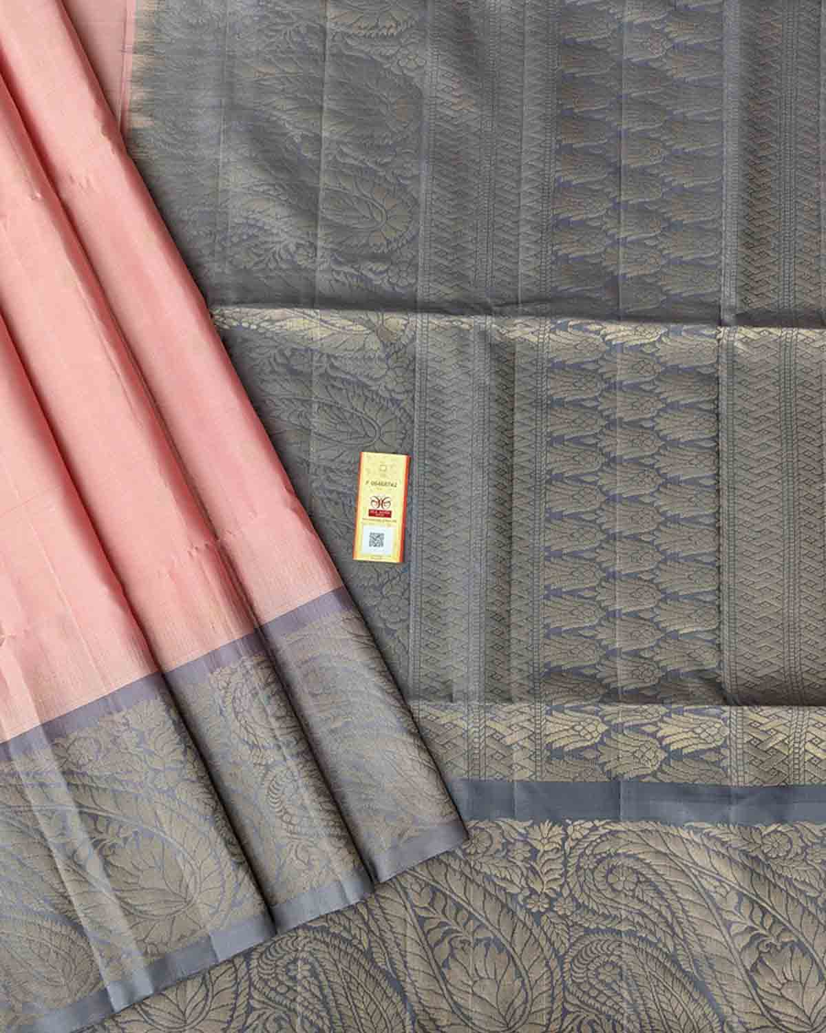 Pastel Pink Kanchipuram Soft Silk Sarees With Annapakshi Buttas And Paisley Pallu