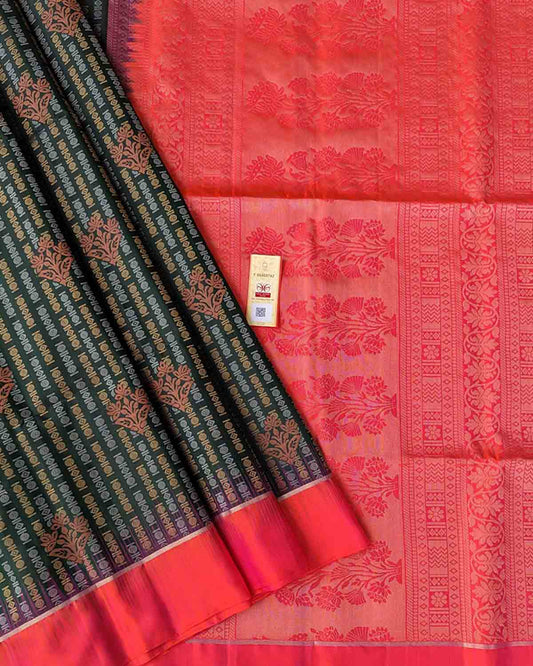 Green Kanchipuram Soft Silk Saree with Multicolor Byzantine Details - a vibrant and elegant traditional attire.