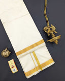 Mens Ivory Panchakacham with Gold Jari in Pure Kanchipuram Silk