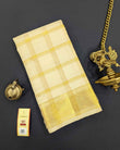 Mens Cream Double Dhoti with Intricate Checked Gold Jari in Pure Kanchi Silk