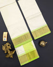 Mens Kanchi Silk Cream Double Dhoti with 1 Gram Gold and Light Green Border
