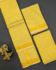 Mens Art Silk Dhoti and Angawastram Royal Golden Color with Gold Jari